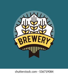 Vector Line Art Badge. Craft Beer Logo. Vintage Label for Brew House or Pub. Retro Brewery Template and Design Element