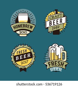 Vector Line Art Badge. Craft Beer Logo. Vintage Label for Brew House or Pub. Retro Brewery Template and Design Element