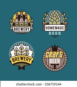 Vector Line Art Badge. Craft Beer Logo. Vintage Label for Brew House or Pub. Retro Brewery Template and Design Element