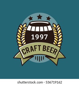 Vector Line Art Badge. Craft Beer Logo. Vintage Label for Brew House or Pub. Retro Brewery Template and Design Element