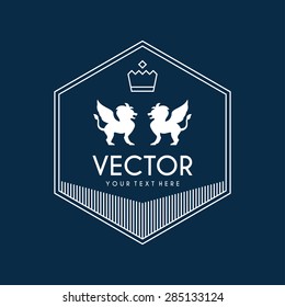 Vector Line Art Badge or Logo Template. Winged Lions. Thin Line Graphic Design