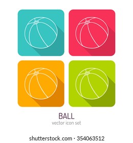 Vector line art ball icon set in four color variations with flat style long shadows, baby store web interface design elements isolated on white