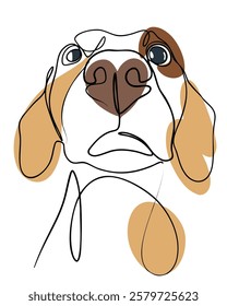 Vector line art of a Beagle dog face with black outlines and brown highlights, featuring a minimalist and abstract style on a white background.