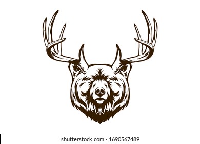 vector line art bear with deer antlers