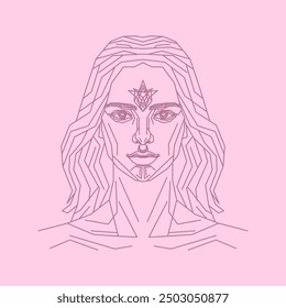 vector line art of beautiful goddess on pink background
