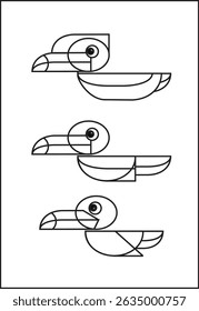 vector line art bird hornbill cartoon illustration on white background