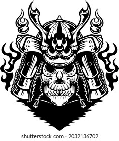 Vector Line art black and white illustration of samurai bushido 
