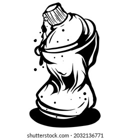 Vector Line art black and white illustration of spray can
