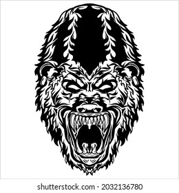 Vector Line art ilustración en blanco y negro de gorila salvaje
