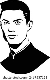 Vector line art black and white  of Cristiano Ronaldo