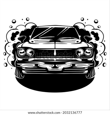 Vector Line art black and white illustration of car washed