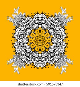 Vector line art border for design template. Eastern style element. Outline floral decor. Vector sketch for invitations, cards, certificate, thank you message. Element on yellow and white background.