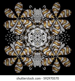 Vector line art border for design template. Eastern style element. Golden outline floral decor. Vector sketch for invitations, cards, thank you message, web page. Golden element on black background.