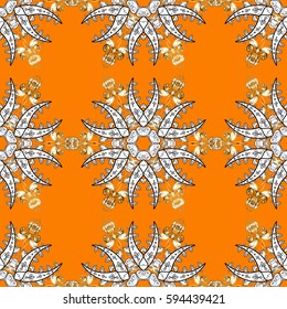 Vector line art border for design template. Eastern style element. Golden element on orange background. Golden outline floral decor. Vector sketch for invitations, cards, certificate, web page.