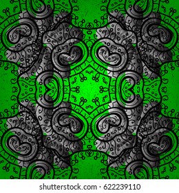 Vector line art border for design template. Eastern style element. White outline floral decor. Vector illustration for invitations, cards, certificate, web page. White element on green background.