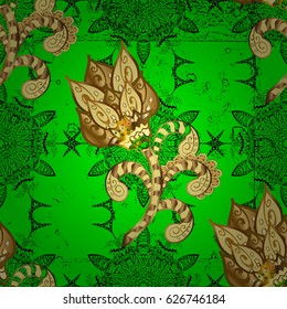 Vector line art border for design template. Golden element on green background. Eastern style element. Vector illustration for invitations, cards, certificate, web page. Golden outline floral decor.