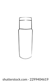 Vector line art bottle for facial cleansing liquid, black outline, white background