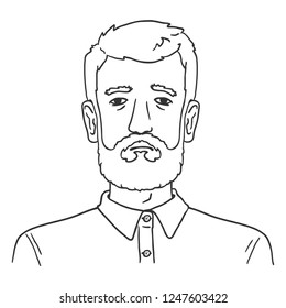 Vector Line Art Business Avatar - Bearded Man in Shirt. Male Character Portrait.