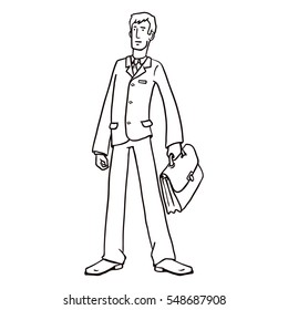 Vector Line Art Business Character with a Briefcase. Office Worker