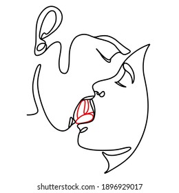 Vector line art by February 14. Kissing couple made in one line.