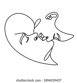 Vector line art by February 14. Kissing couple made in one line.