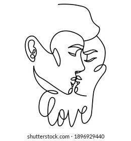 Vector line art by February 14. Kissing couple made in one line.