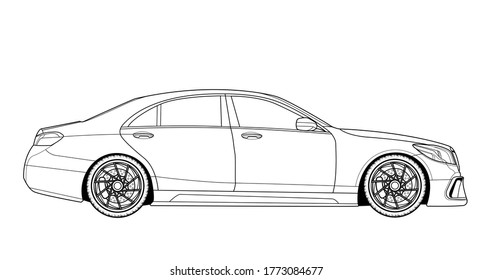 Vehículo de arte de línea vectorial, diseño conceptual. Ilustración del esbozo del contorno negro del vehículo aislada en el fondo blanco. Accionar sin relleno. Dibujo de la cortadora. Icono blanco-negro.
