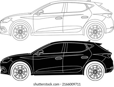 Vector line art car seat leon, concept design. Vehicle black contour outline sketch illustration isolated on white background. Stroke without fill. Cower drawing. Black-white icon.