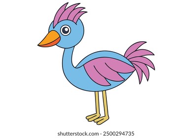 Pájaro de la grúa de la historieta del arte de la línea del Vector en el fondo blanco Ilustración vectorial linda e icono del logotipo