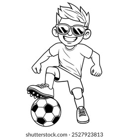 vector line art cartoon of a man stepping on a ball