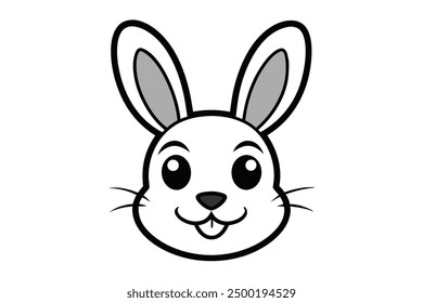 Vector Line Art Cartoon Rabbit Face Cute Animal Clip art and Logo Icon