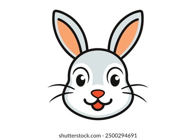 Vector Line Art Cartoon Rabbit Face Cute Animal Clip art and Logo Icon