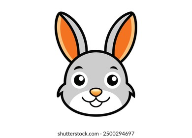 Vector Line Art Cartoon Rabbit Face Cute Animal Clip art and Logo Icon