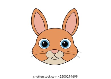 Vector Line Art Cartoon Rabbit Face Cute Animal Clip art and Logo Icon