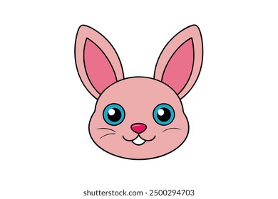 Vector Line Art Cartoon Rabbit Face Cute Animal Clip art and Logo Icon