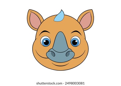 Vector Line Art of Cartoon Rhino Face Cute Funny Animal Clip art Illustration