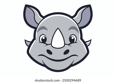 Vector Line Art of Cartoon Rhino Face Cute Funny Animal Clip art Illustration