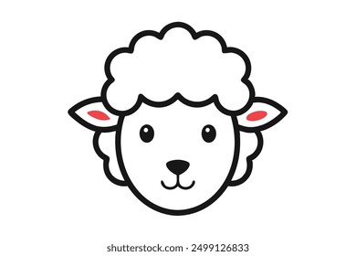 Arte de la línea de Vector Cartoon Sheep Face Cute Animal Clip Art Illustration