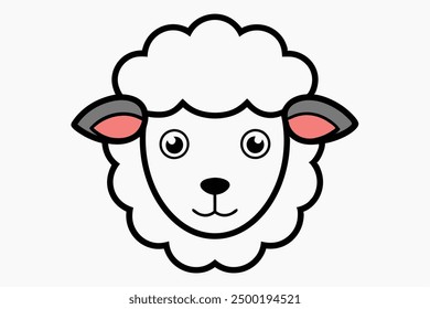 Vector Line Art Cartoon Sheep Face Cute Animal Clip art Illustration