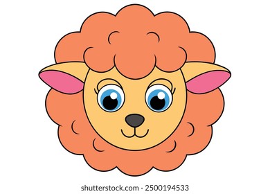Arte de la línea de Vector Cartoon Sheep Face Cute Animal Clip Art Illustration