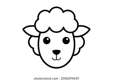 Arte de la línea de Vector Cartoon Sheep Face Cute Animal Clip Art Illustration