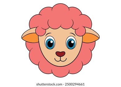 Arte de la línea de Vector Cartoon Sheep Face Cute Animal Clip Art Illustration