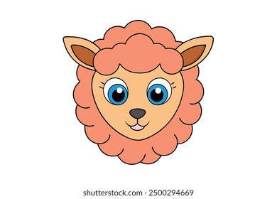Arte de la línea de Vector Cartoon Sheep Face Cute Animal Clip Art Illustration