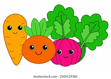 Vector Line Art of Cartoon Vegetables on White Background Clipart, Logo Icon, and Illustration