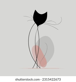 Vector line art cat Illustration. Minimal Cat, smooth lines, vector icon in outlines. Linear stylized.