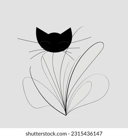 Vector line art cat Illustration. Minimal Cat, smooth lines, vector icon in outlines. Linear stylized.