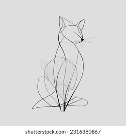 Vector line art cat Illustration. Minimal Cat, smooth lines, vector icon in outlines. Linear stylized.