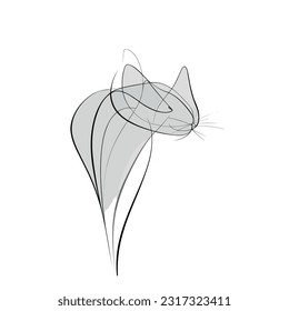 Vector line art cat Illustration. Minimal Cat, smooth lines, vector icon in outlines. Linear stylized.