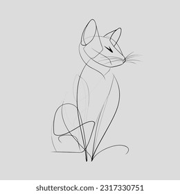 Vector line art cat Illustration. Minimal Cat, smooth lines, vector icon in outlines. Linear stylized.