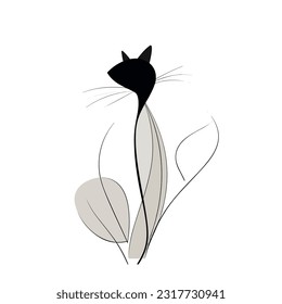 Vector line art cat Illustration. Minimal Cat, smooth lines, vector icon in outlines. Linear stylized.